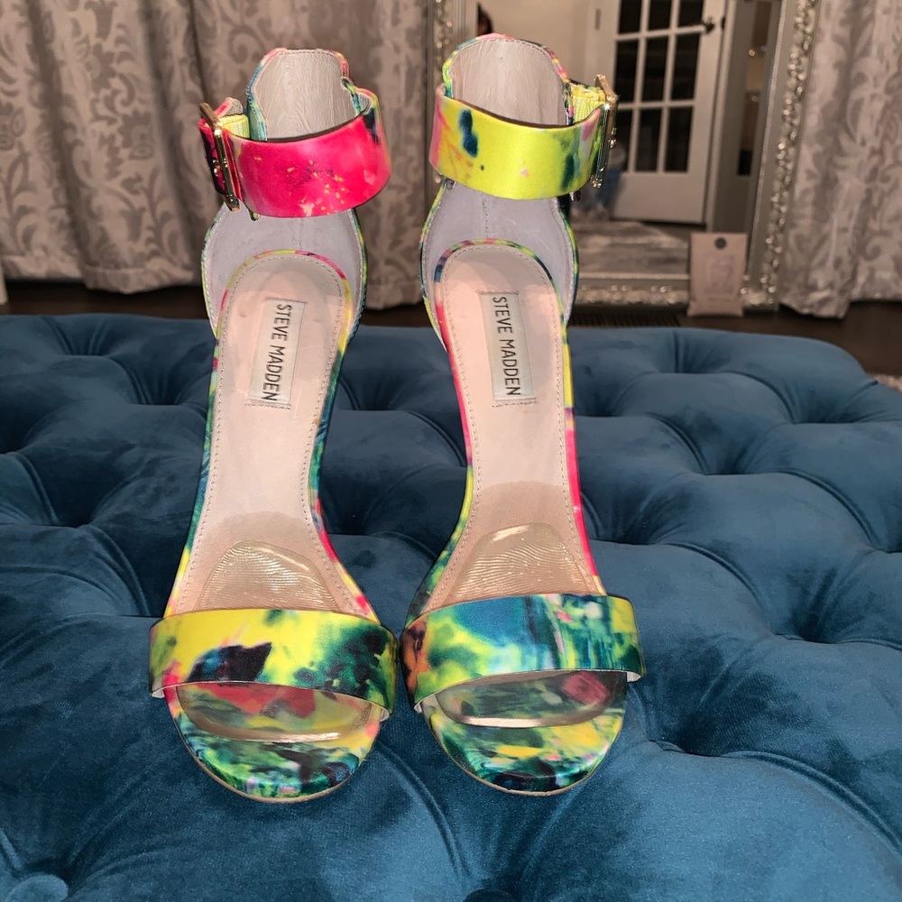 Multi colored Steve Madden strapping stilettos.